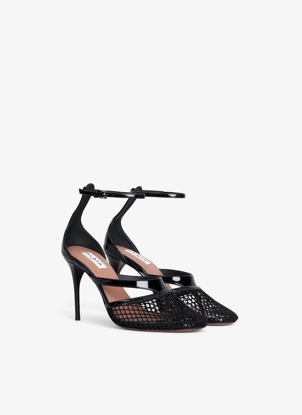 INFRADITO SANDALS IN FISHNET & LEATHER ALAÏA BLACK INFRADITO SANDALS IN FISHNET & LEATHER